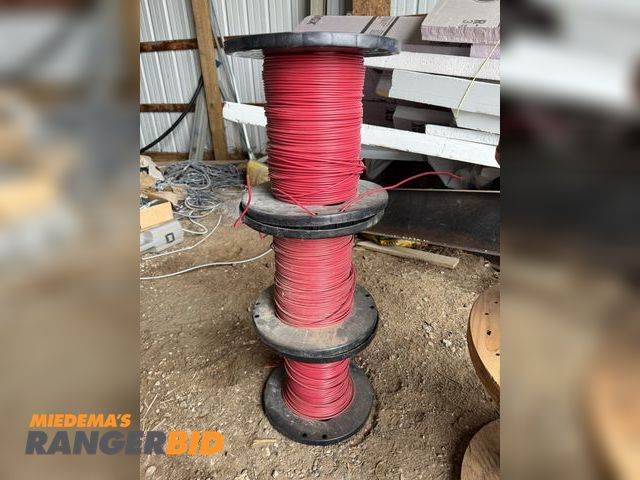 Lot 30-5756 - (3) spools of 8 gauge, single strand, red coated wire.