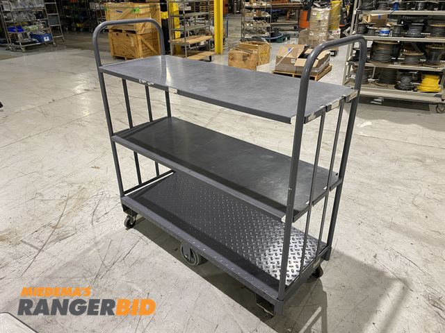Lot 30-6 - Three-Story Shelved Rolling Cart, Metal, 62" L x 24" W  

Seller will assist with loading. Forklift ...