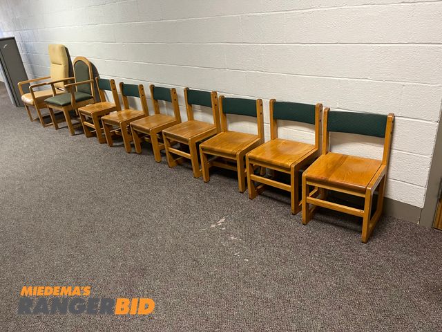 Lot 30-3369 - Lot of (9) wood chairs.
Buyer is responsible for removal.