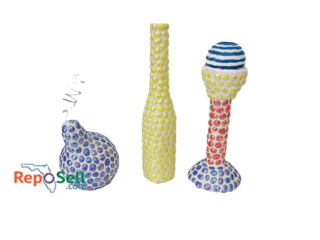 Lot 31-1130 - (3) Glass/Clay Art Decor, Tallest Is 18" H