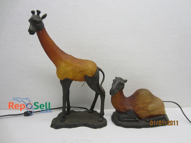Lot 31-5162 - (2) Metal &amp; Glass Table Lamps, Giraffe (16") &amp; Camel (7.5"), Both Power On