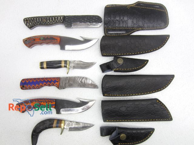 Lot 31-1058 - (6) New Knives w/Sheath - Some Damascus Style