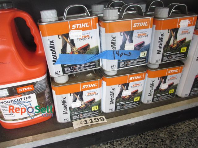 Lot 31-1199 - Fourteen (14) New Stihl Products, Including Motomix And Woodcutter Oil. Factory-Sealed 5-Liter Conta...