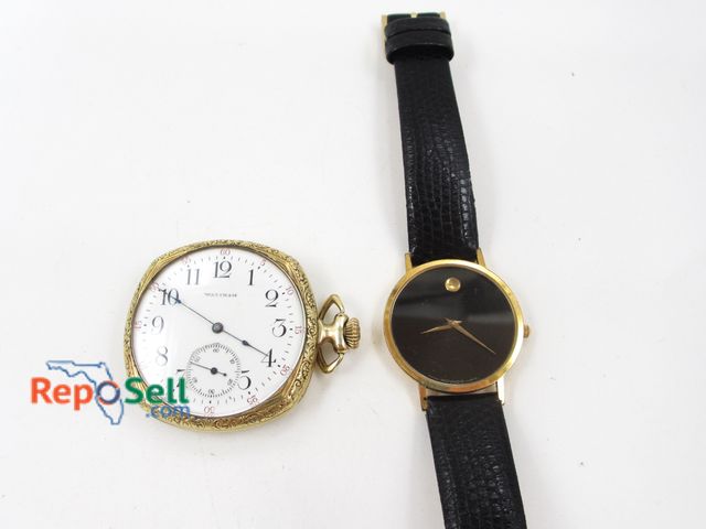 Lot 31-3033 - Waltham Vintage 14KGP Pocket Watch and Watch marked Movado - No COA