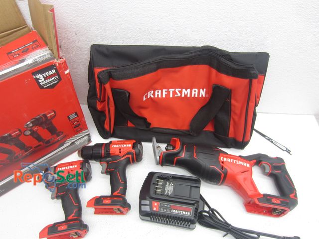 Lot 31-9054 - Craftsman 20V 3-Tool Combo Kit With Tool Bag And Charger Only - No Light Or Batteries