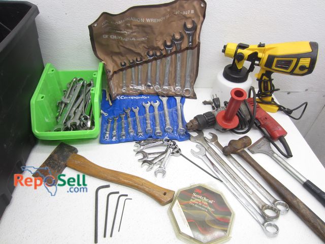 Lot 31-8119 - Tool Lot: Paint Sprayer, Milwaukee 3/8" Hammer Drill, Various Wrenches/Sets (Craftsman, Husky, etc.)...
