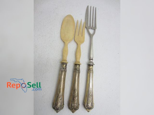 Lot 31-5378 - 3 pc. Vintage Bone &amp; Silver Plated Serving Set, Marked "TB" &amp; "A"