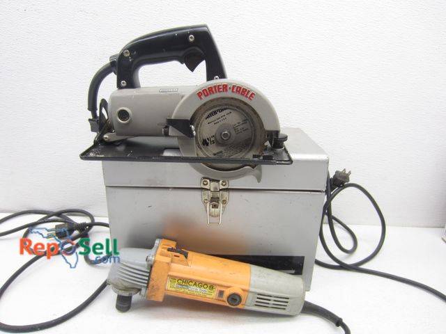 Lot 31-3217 - Porter Cable Trim Saw With Metal Case And Chicago 1/2" Belt Sander - Both Power On