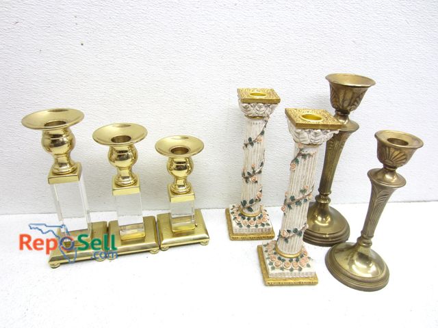 Lot 31-5275 - (7) Various Candlesticks: Brass, Glass, Ceramic