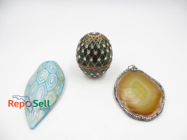 Lot 31-9350 - (2) Pendants and Egg Trinket Box- Yellow Pendant is Citrine