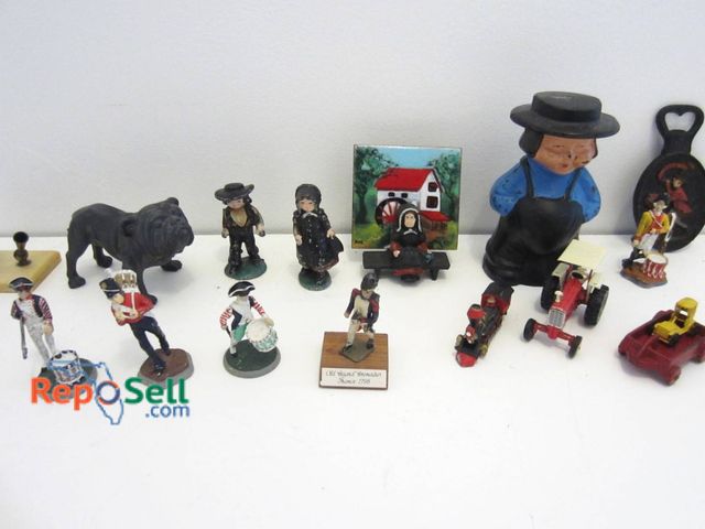 Lot 31-9082 - Lot of Miniatures Includes Cast Iron & Metal: Hummelwork Soldiers, Bulldog Figurine, Tractors, And M...