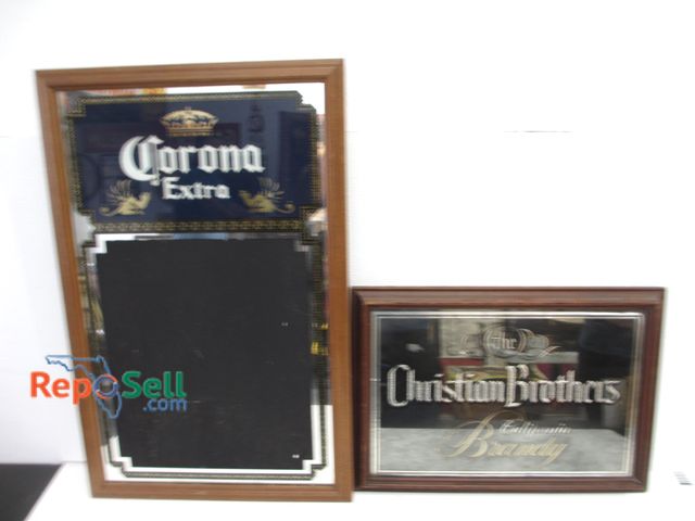 Lot 31-1095 - (2) Bar Mirrors; (1) Corona Extra and (1) Christian Brothers Brandy; Largest is