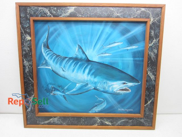 Lot 31-2286 - D. Van Deusen Original Oil on Canvas Painting; Tiger Shark; 30"w x 27"h w/ Frame