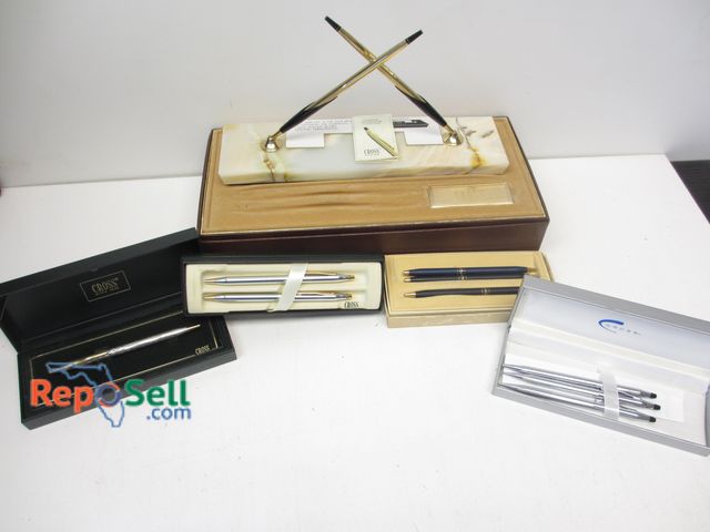 Lot 31-6000 - Cross Pen Collection in Boxes: New Onyx Desk Set w/(2) 10KGF Pens, (9) Pens Includes (3) Century and...