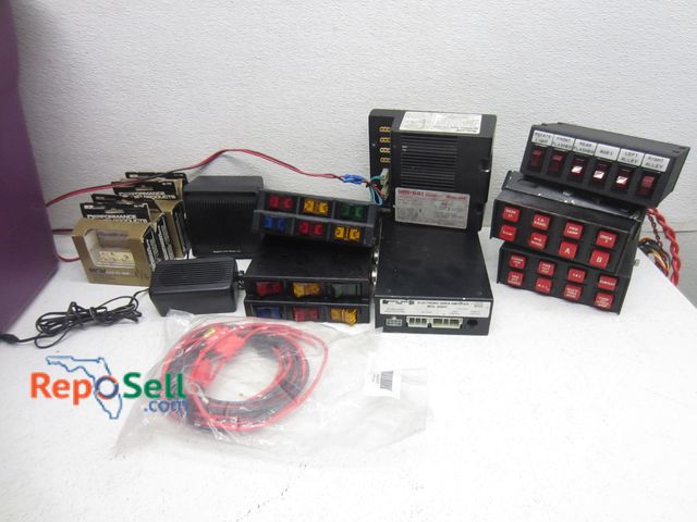 Lot 31-9414 - Strobe light power supplies, PA speakers, switches, etc. Some appear new