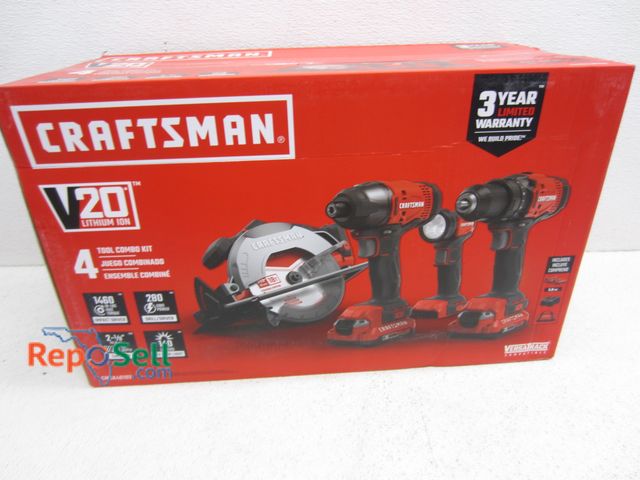 Lot 31-6234 - New Craftsman 20V 4-Tool Combo Kit #CMCK401D2 With (2) 2AH Batteries And Charger