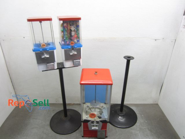 Lot 31-4495 - Vintage Candy/Toy Machines w/(1) Key for All: 1-Single, 53"H, 10x10", 1-Double, 42.5"H, 15x6.5", Bot...