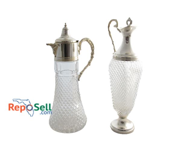 Lot 31-1110 - (2) Crystal Glass Decanters, (1) Made In Italy, Tallest Is 16 " H