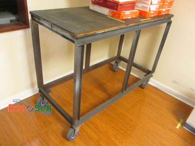 Lot 31-8158 - Metal Wood Top Rolling Cart 48"L - No Contents