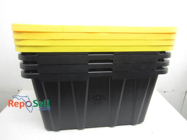 Lot 31-9183 - (4) 27 Gallon Totes w/ Lids, Like New