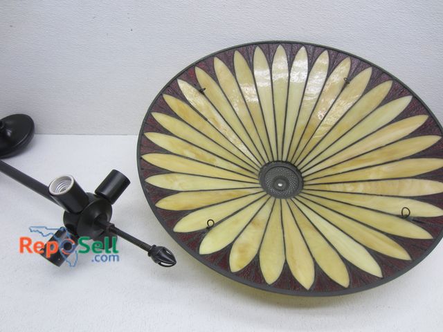 Lot 31-3328 - Colored Glass Light Shade &amp; 4-Bulb Light Fixture - Untested/Needs Hard Wired