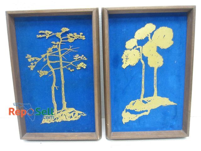 Lot 31-1144 - Two Framed Signed Metal Art on Felt. 8" by 11".