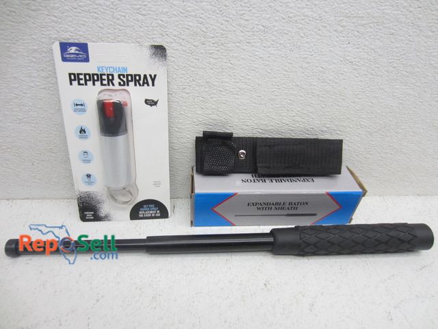 Lot 31-7036 - New 16" Expandable baton with sheath and keychain pepper spray