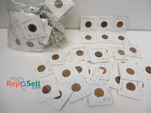 Lot 31-5037 - (150) Carded Wheat Pennies - 1940's, 50's - P,D,S