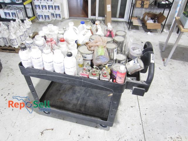 Lot 31-8060 - Plastic Shop Cart with Misc Wood Stain/Paint