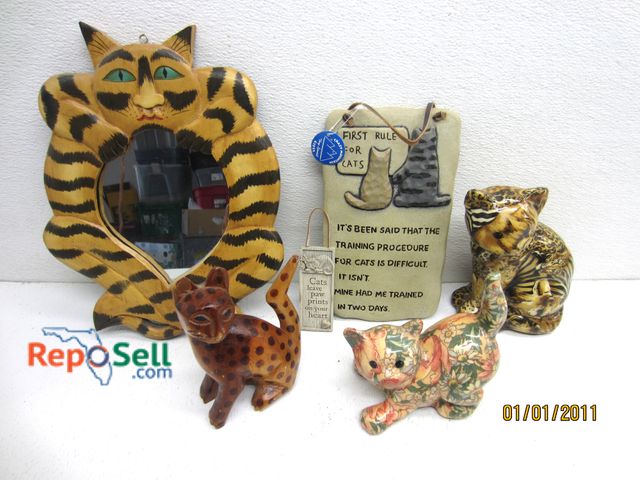 Lot 31-5180 - (6) Cat Decor: Mirror, Wall Hanging etc - Largest Is 14"