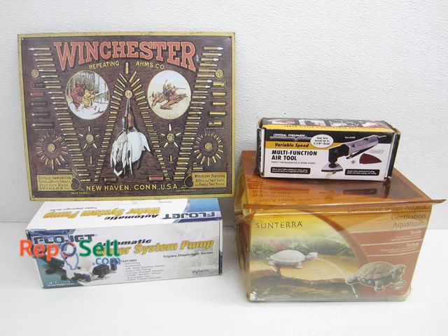 Lot 31-2421 - Winchester Sign, Air Tool, Flo Jet Water System Pump, etc.