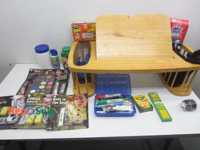 Lot 31-1157 - Estate Lot: (4) Halloween Make-Up Kits, Pencils, Crayons,  Wooden Portable Lap Desk, etc.