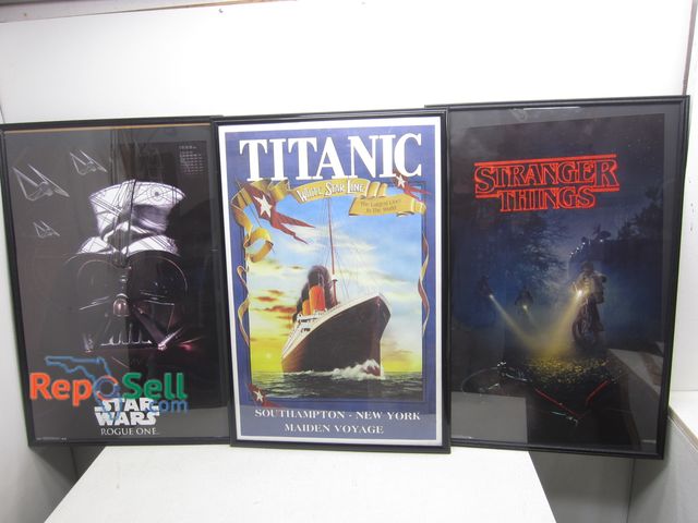 Lot 31-6319 - (3) Framed Movie Posters: Star Wars, Titanic, Stranger Things