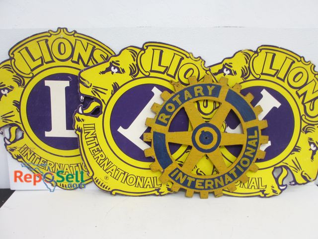 Lot 31-1187 - (3) Lions Club Wall Signs; 24"and (1) Rotary Club Wood Sign
