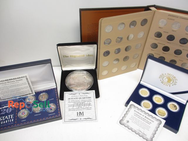 Lot 31-6009 - Coin Collection - (3) with COA: 24KGP Quarters, Historic Society Quarters, Large Quarter, Washington...
