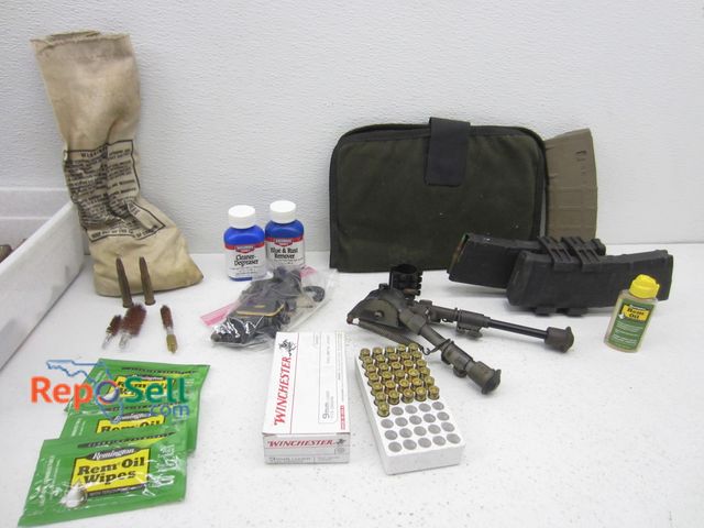 Lot 31-6358 - Ammo, Clips, Gun Cleaning Acces: 5.56x45 Magazines, Oil Wipes, 9mm Ammo etc