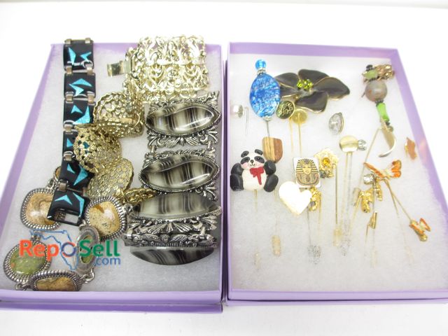 Lot 31-5433 - (20) Vintage Stick Pins, &amp; (5) Panel Bracelets