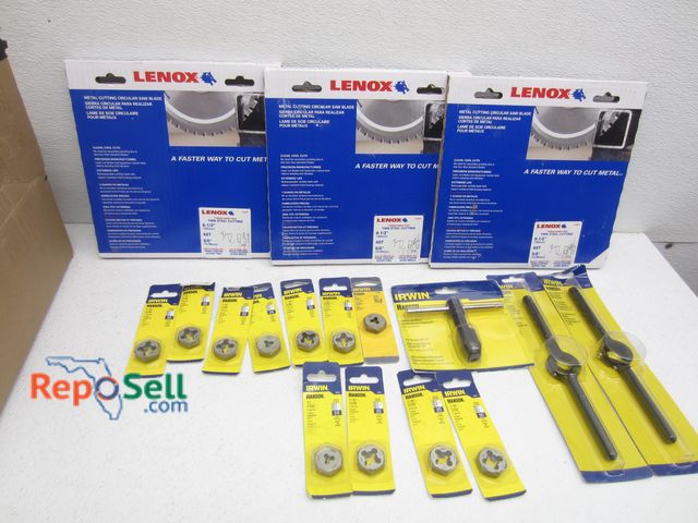 Lot 31-1074 - (25) New Irwin Tap/Die Access. &amp; (3) New Lenox 6.5" Metal Circ Saw Blades Titanium Tipped (over ...