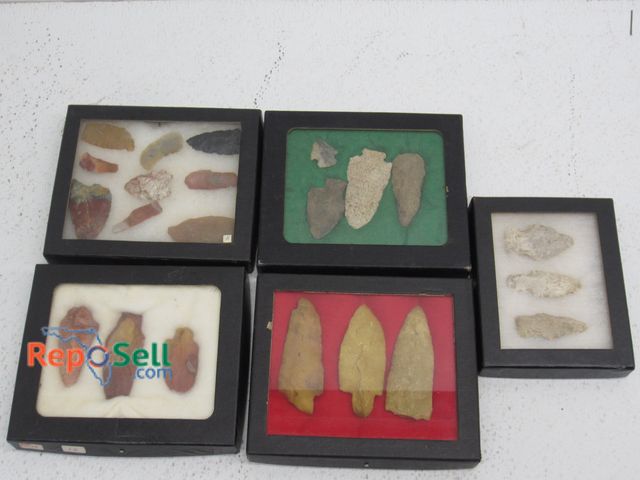 Lot 31-1158 - (5) Displays of Arrowheads and Spear Points