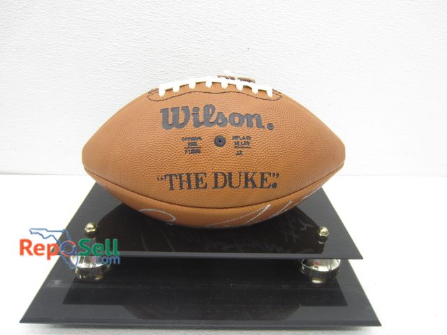 Lot 31-5210 - NY Jets 3x Signed Football: Pepper Johnson, Mo Lewis &amp; Glen Foley - Includes Display Case - No C...