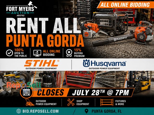 July 28 Punta Gorda Rental Equip Close Out*NO Shipping*Inspect July 27*Pick Up in Punta Gorda*