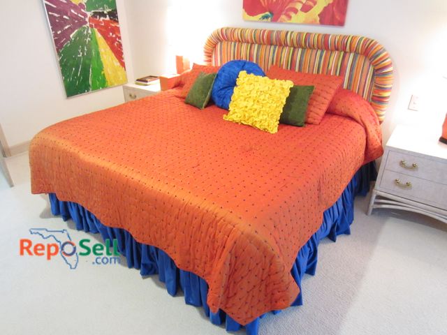 Lot 31-1272 - King Size Bed w/Stearns &amp; Fostress Mattress, Memory Foam Topper, Custom Upholstered Headboard, B...