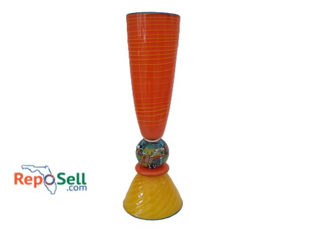 Lot 31-1000 - Hand Blown Glass Vase, Tri Tone, Spiral Core 28x10" by Pizzichillo &amp; Gordon, Retail Price $1,484