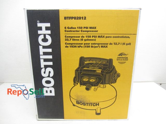 Lot 31-6213 - Bostitch BTFP02012 6 gal. 150 PSI contractor compressor, appears new, powers on, holds pressure