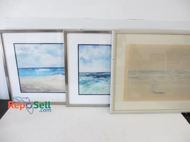 Lot 31-1260 - (3) Framed Beach Scene Wall Art Pieces; (1) Michelle Kennedy Signed Print; Largest is 30" x 22"
