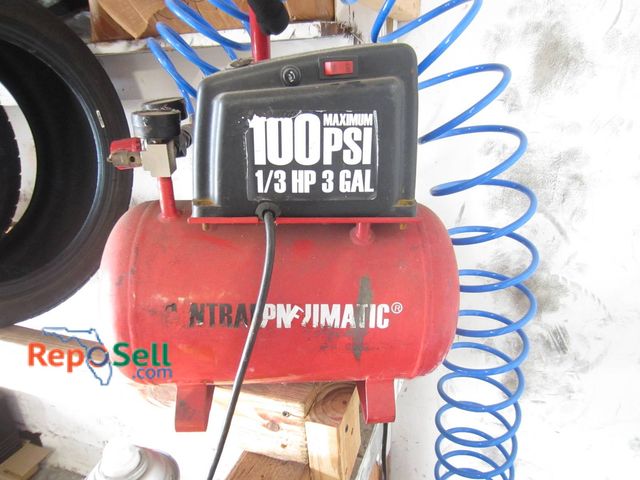 Lot 31-1250 - Central Pneumatic Air Compressor, Builds Pressure, 100 PSI Max, 1/3 HP, 3 Gallon Tank With Pressure ...