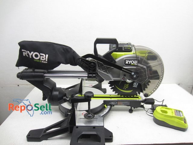 Lot 31-9318 - Ryobi One+ HP 18V miter saw with charger and battery, powers on - PBLMS01.