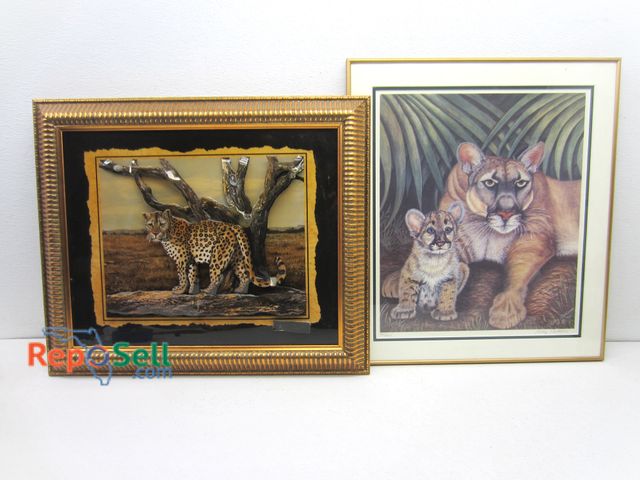 Lot 31-5135 - 3D Leopard Framed Art / Framed By Carlson Mother &amp; Cub - Largest is 24"x20.5"