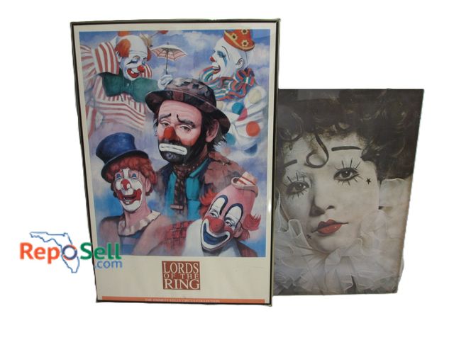 Lot 31-1235 - (2) Pieces of Vintage Clown Wall Art; (1) on Foam w/ Plexiglass;  23" x 28" and (1) Lord of the Ring...
