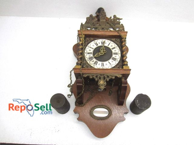Lot 31-9151 - Vintage Wall Clock With Bronze Figures And Heavy Weights - Untested